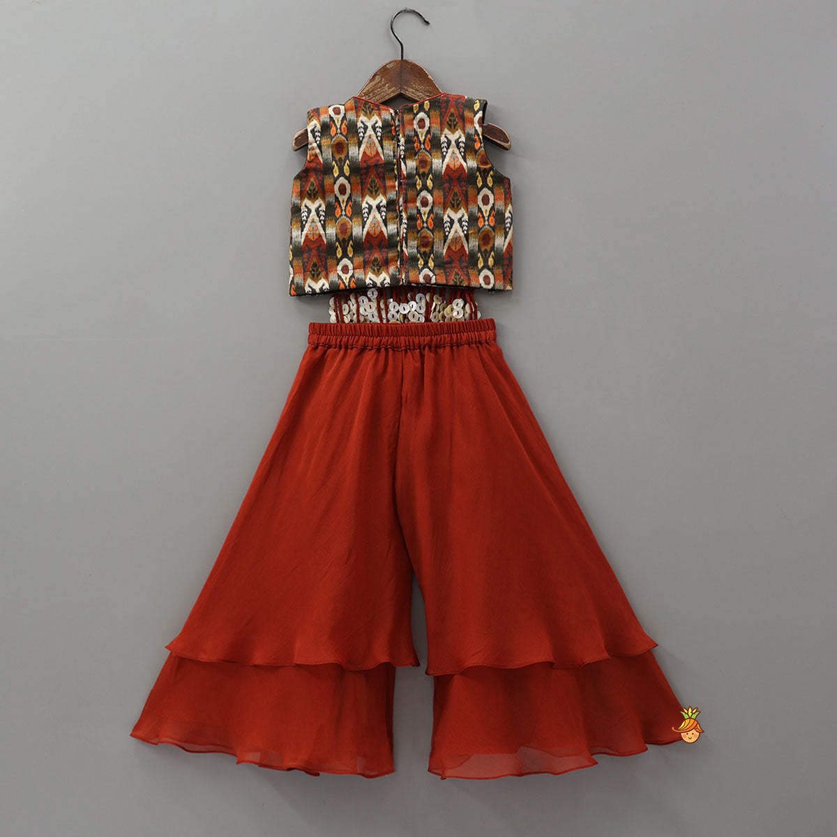 Pre Order: Multiple Hanging Tassel Detail Crop Top And Layered Palazzo