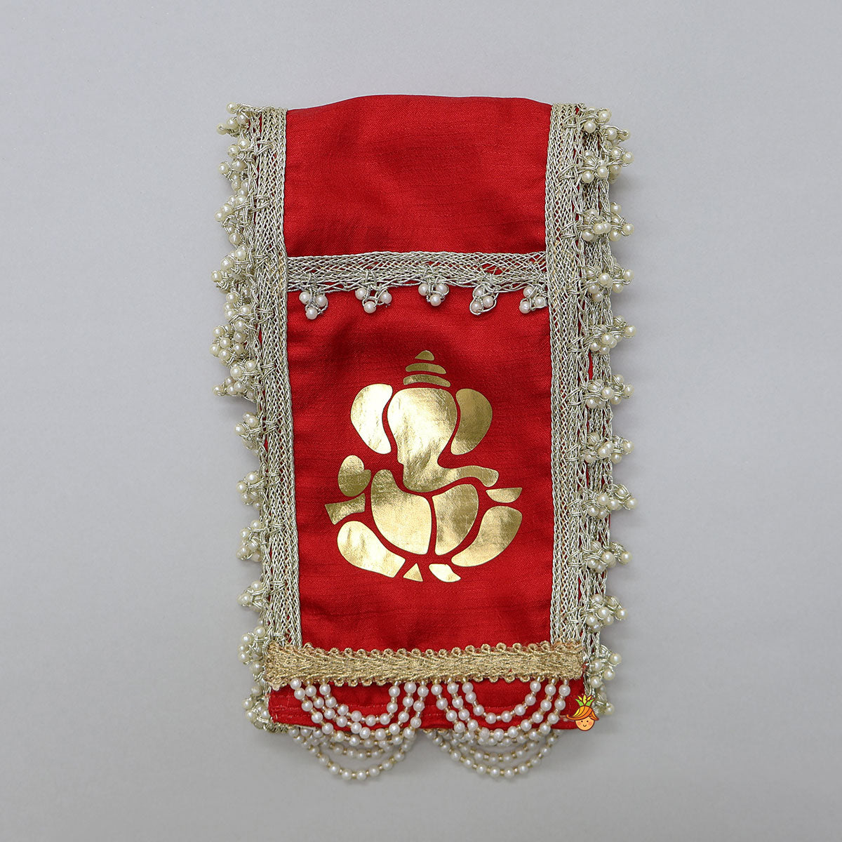 Pre Order: Brocade Dhoti With Ganesha Motif Stole And Mala