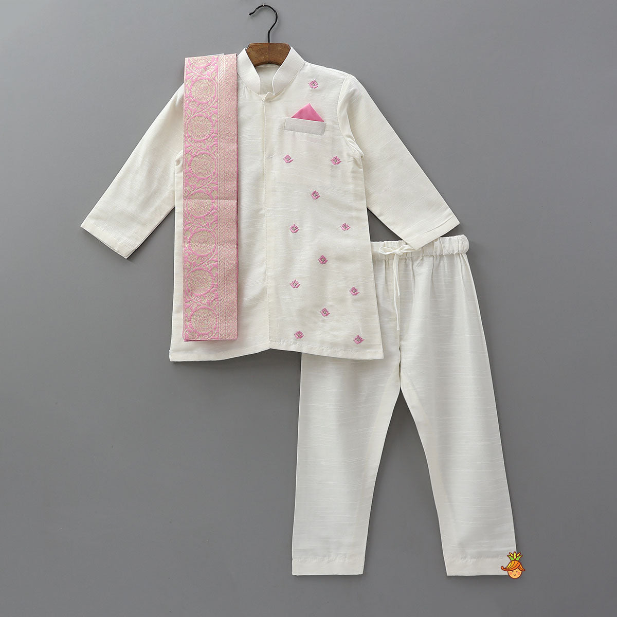 Floral Embroidered Kurta With Pyjama And Detachable Dupatta