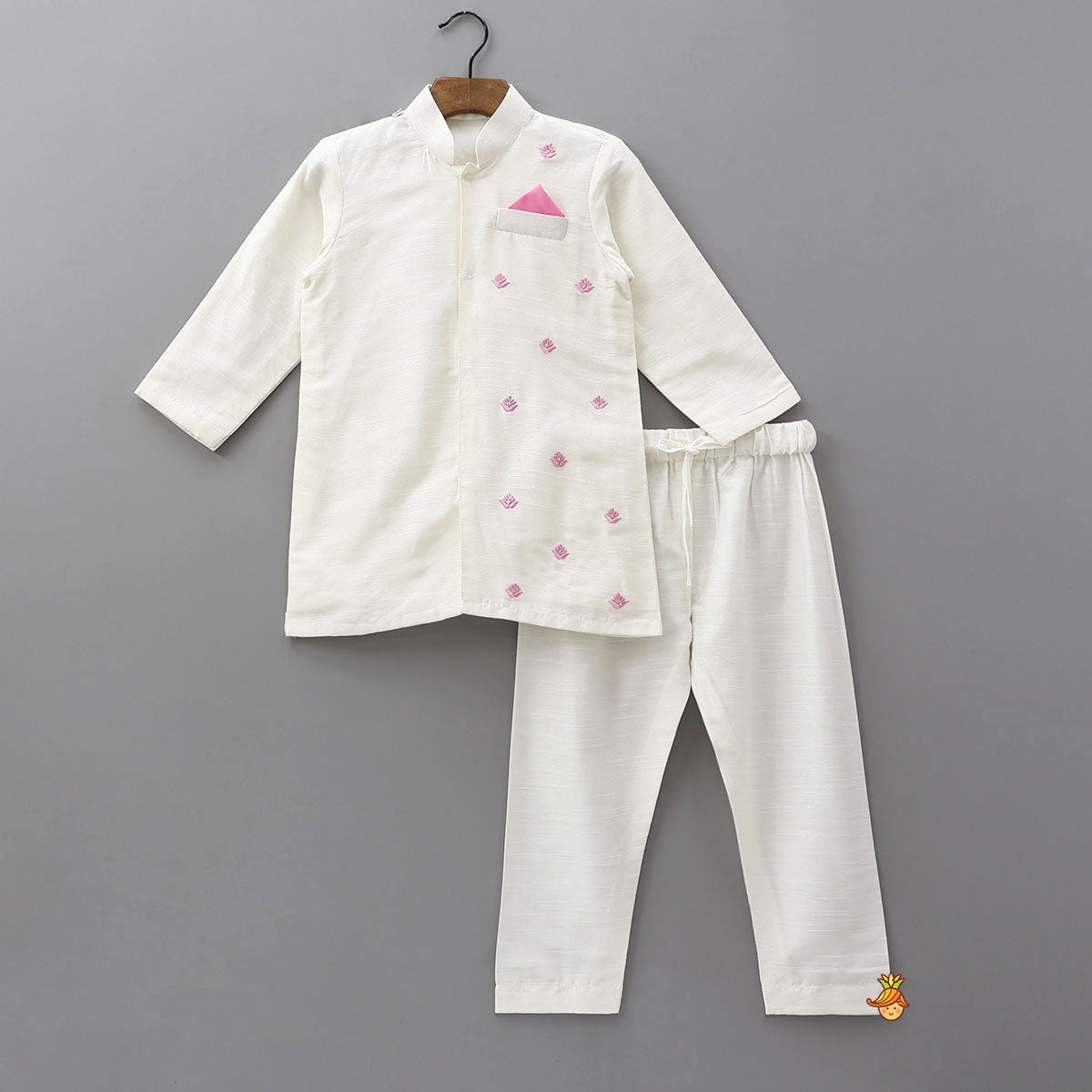 Floral Embroidered Kurta With Pyjama And Detachable Dupatta