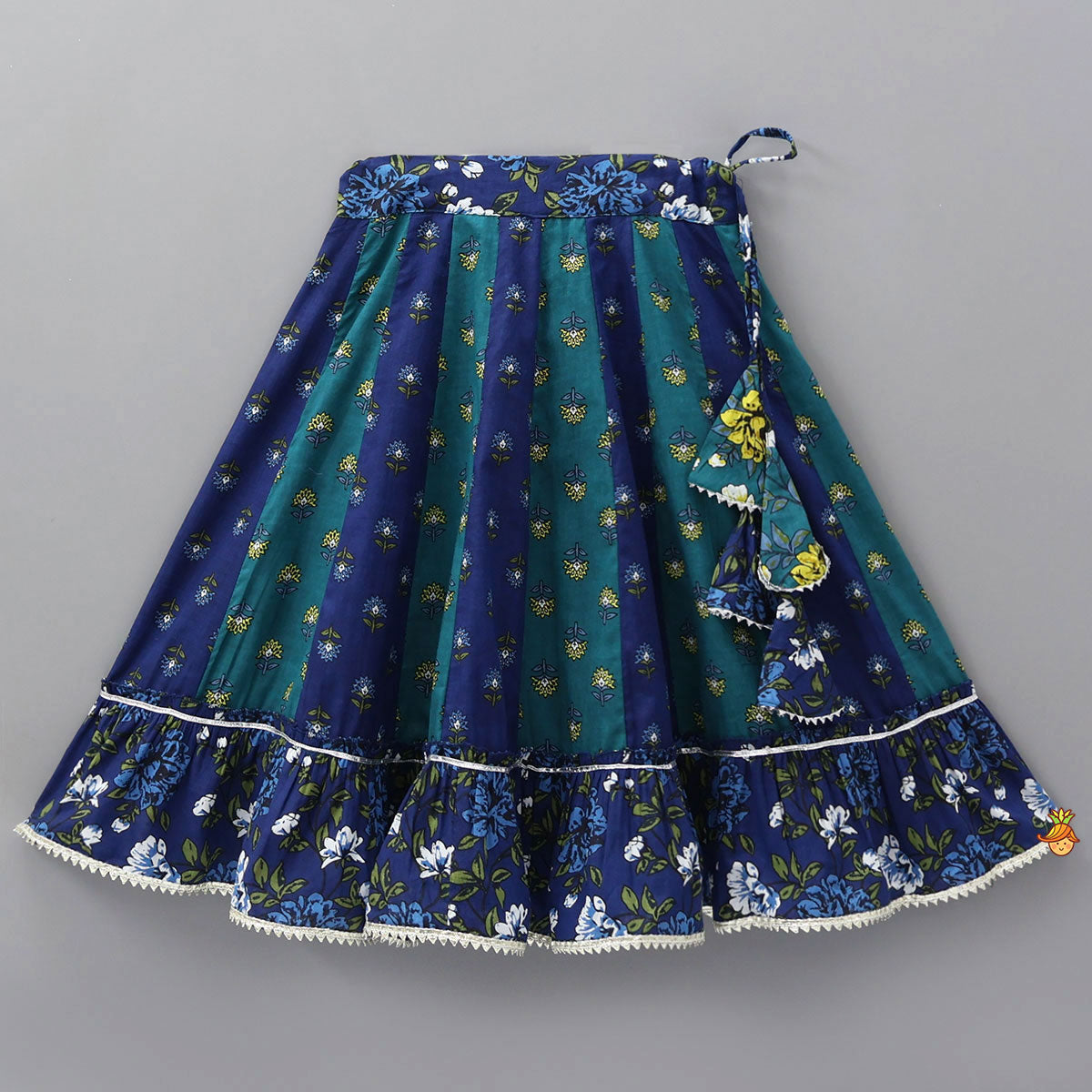 Pre Order: Floral Printed Stylish Top With Panelled Flared Lehenga And Dupatta