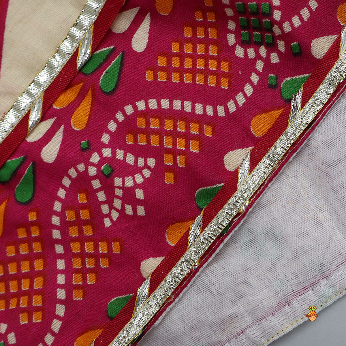 Pre Order: Tie-Up Back Bandhani-Printed Top And Lehenga