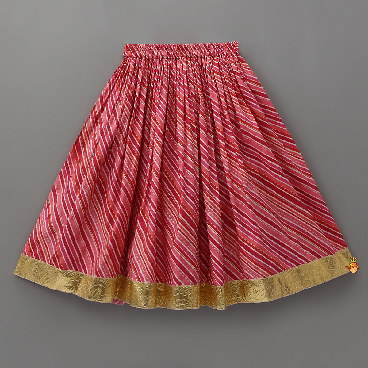 Pre Order: Geometric Mirror Embellished Top With Leheriya Printed Lehenga