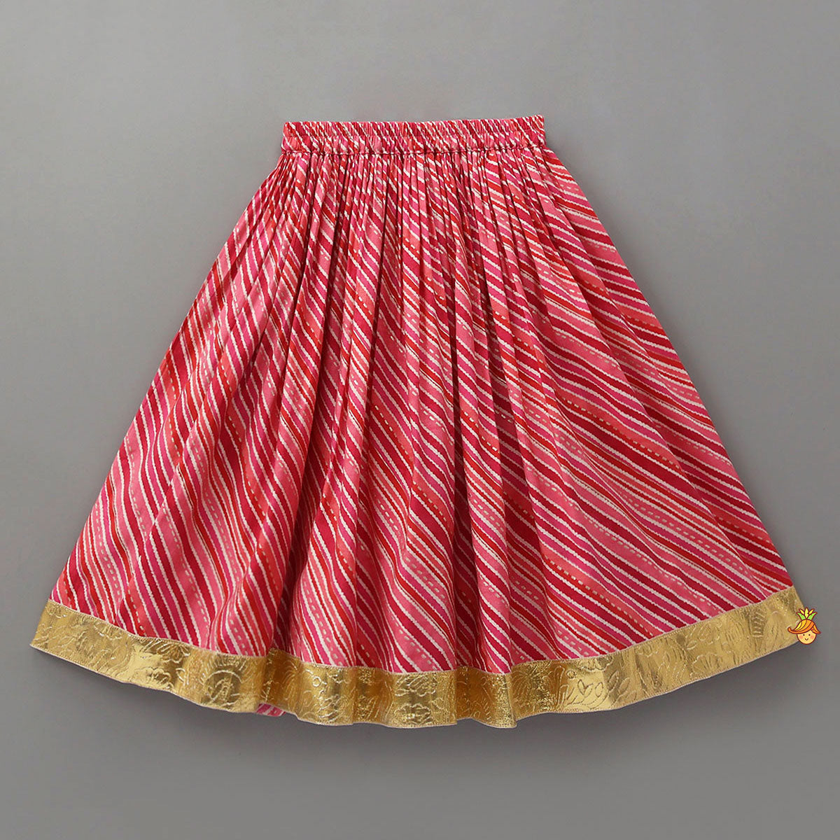 Pre Order: Geometric Mirror Embellished Top With Leheriya Printed Lehenga