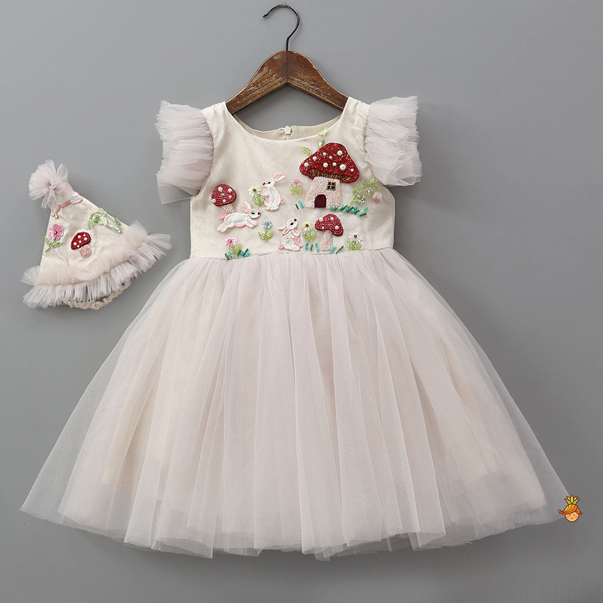 Pre Order: Whimsical Embroidery Tulle Party Dress With Matching Hat