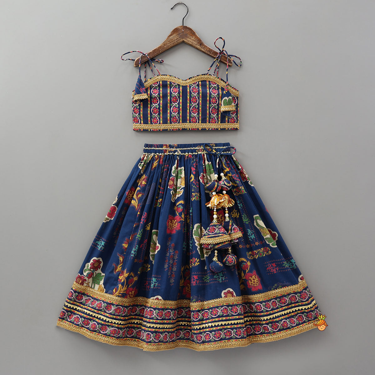 Strappy Crop Top And Matching Lehenga With Dupatta