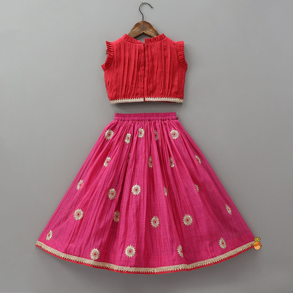 Pre Order: Ruffle Detailed Top With Embellished Flared Lehenga And Dupatta