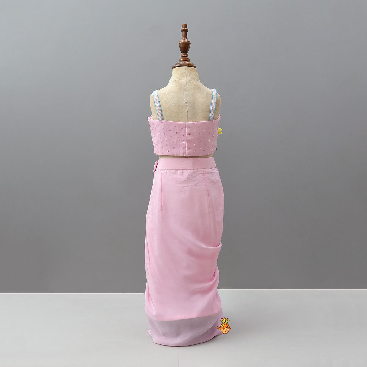 Pre Order: Sea Themed Hand Embellished Strappy Top With Draped Dhoti Skirt