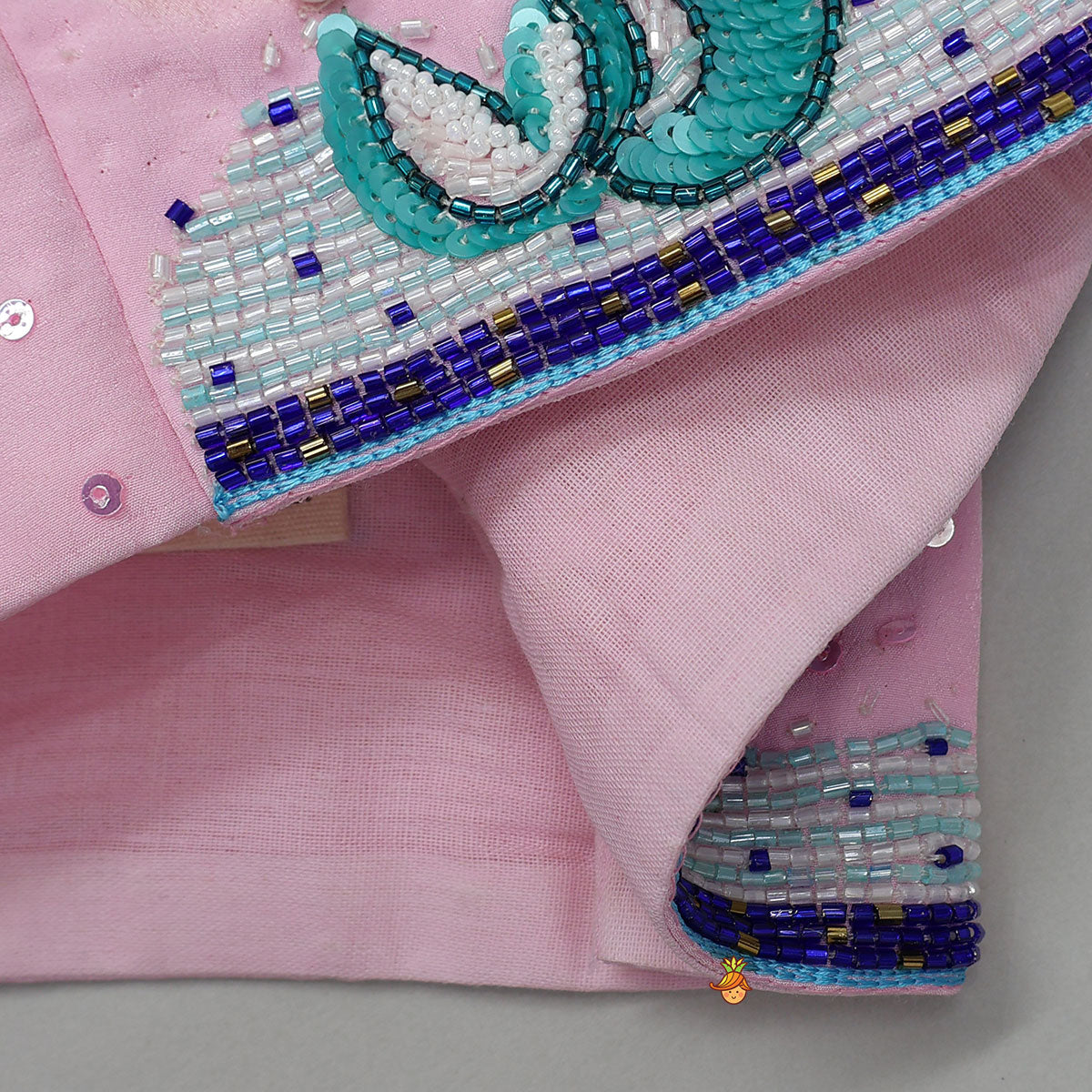 Pre Order: Sea Themed Hand Embellished Strappy Top With Draped Dhoti Skirt
