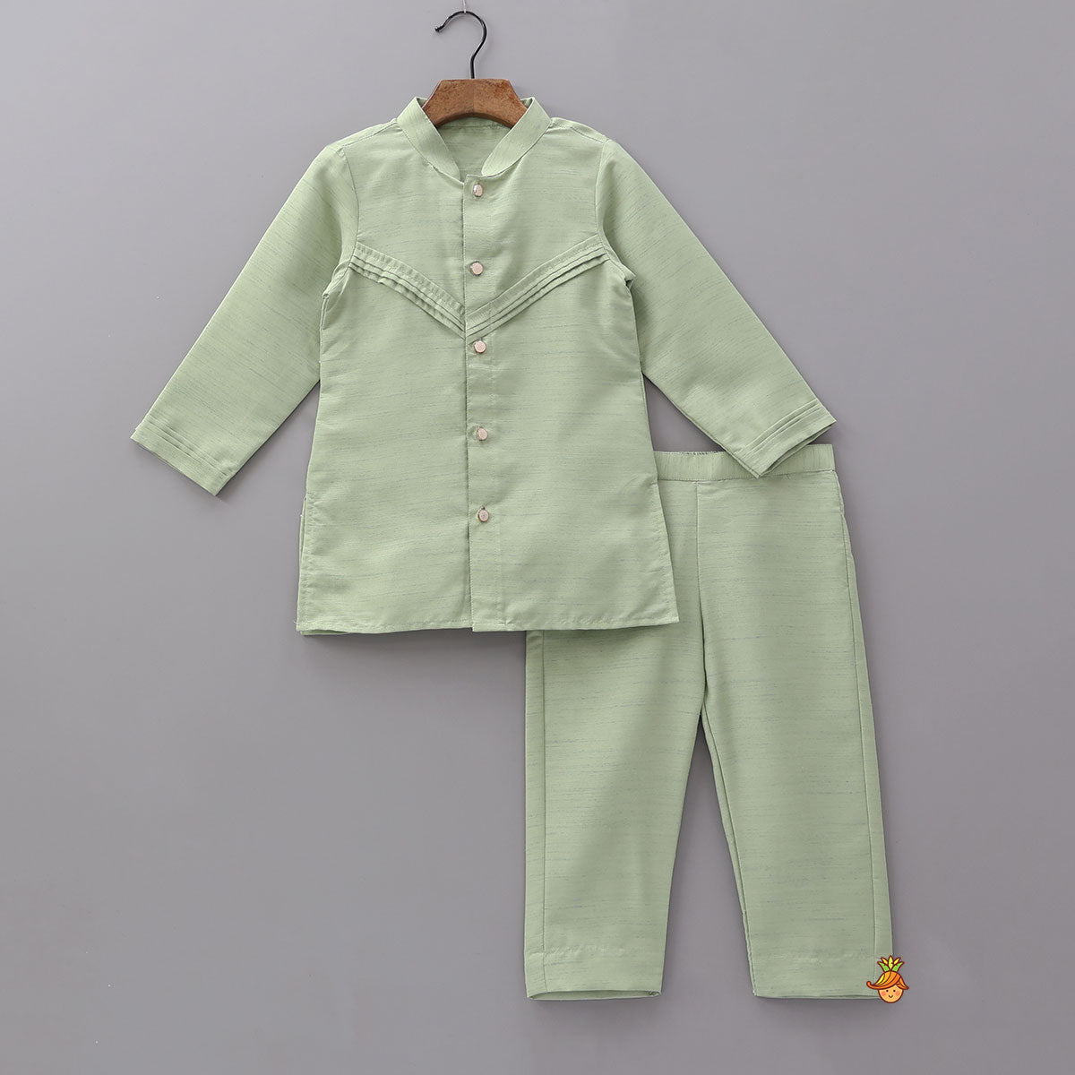 Pre Order: Pintuck Kurta With Thread Embroidered Open Jacket And Pyjama