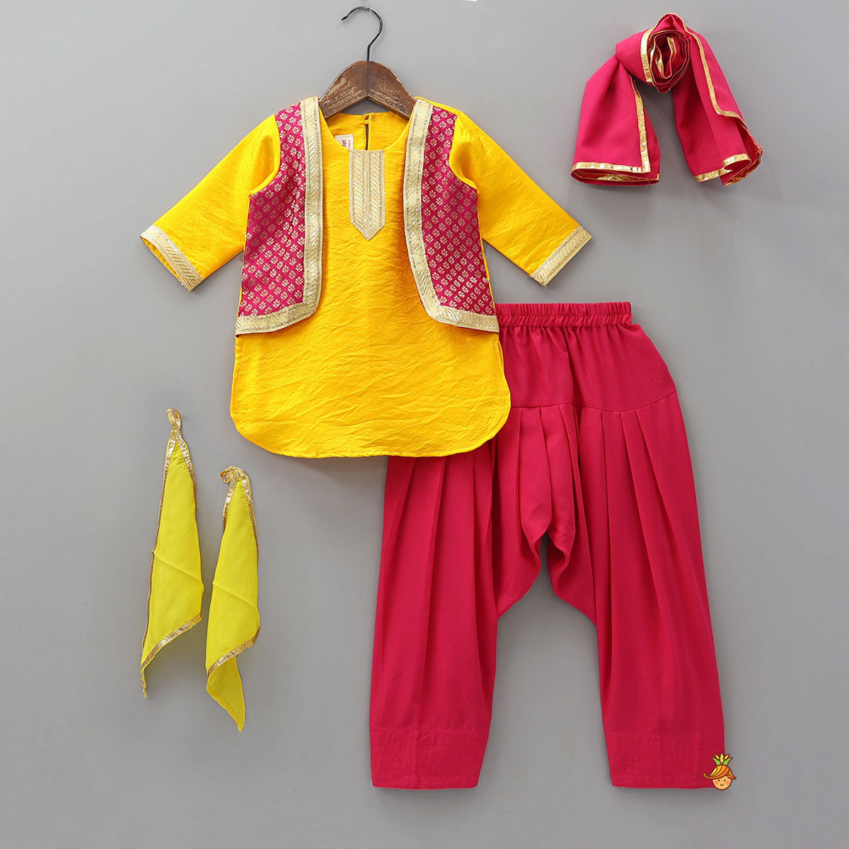 Shimmery Festive Kurti With Salwar And Dupatta With Hand Accessory