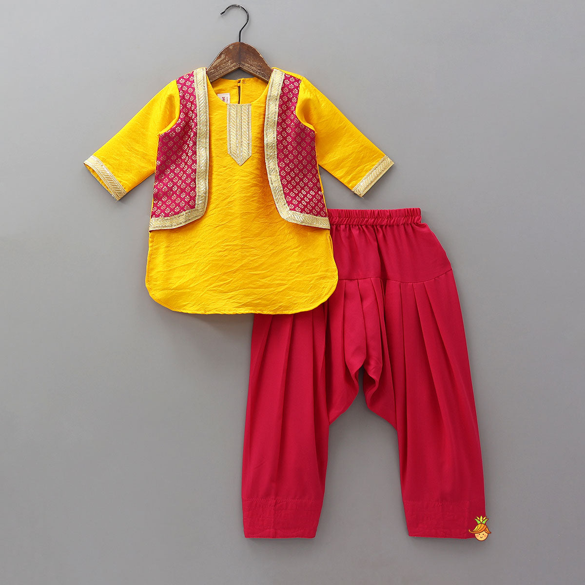 Shimmery Festive Kurti With Salwar And Dupatta With Hand Accessory