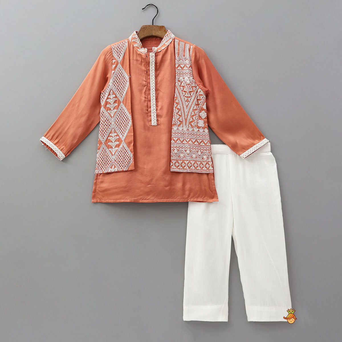 Pre Order: Faux Jacket Style Embroidered Kurta With Pyjama