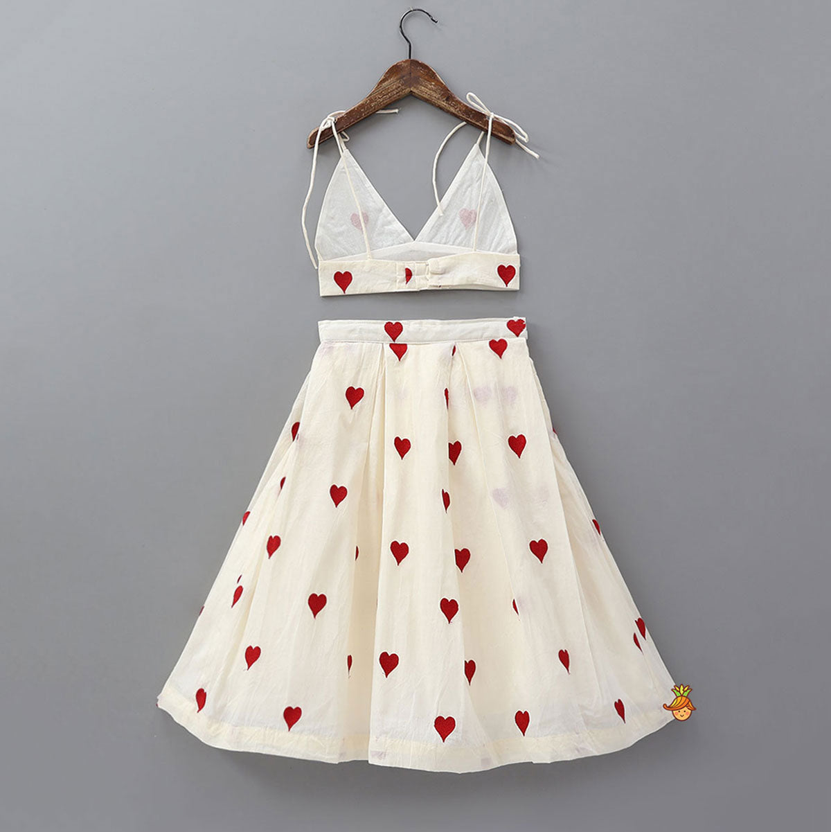 Pre Order: Heart Embroidered Stylish Tie Up Strap Top And Lehenga