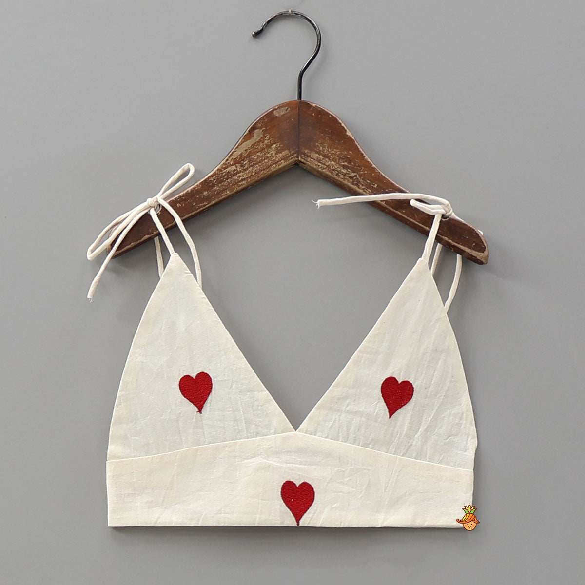 Pre Order: Heart Embroidered Stylish Tie Up Strap Top And Lehenga