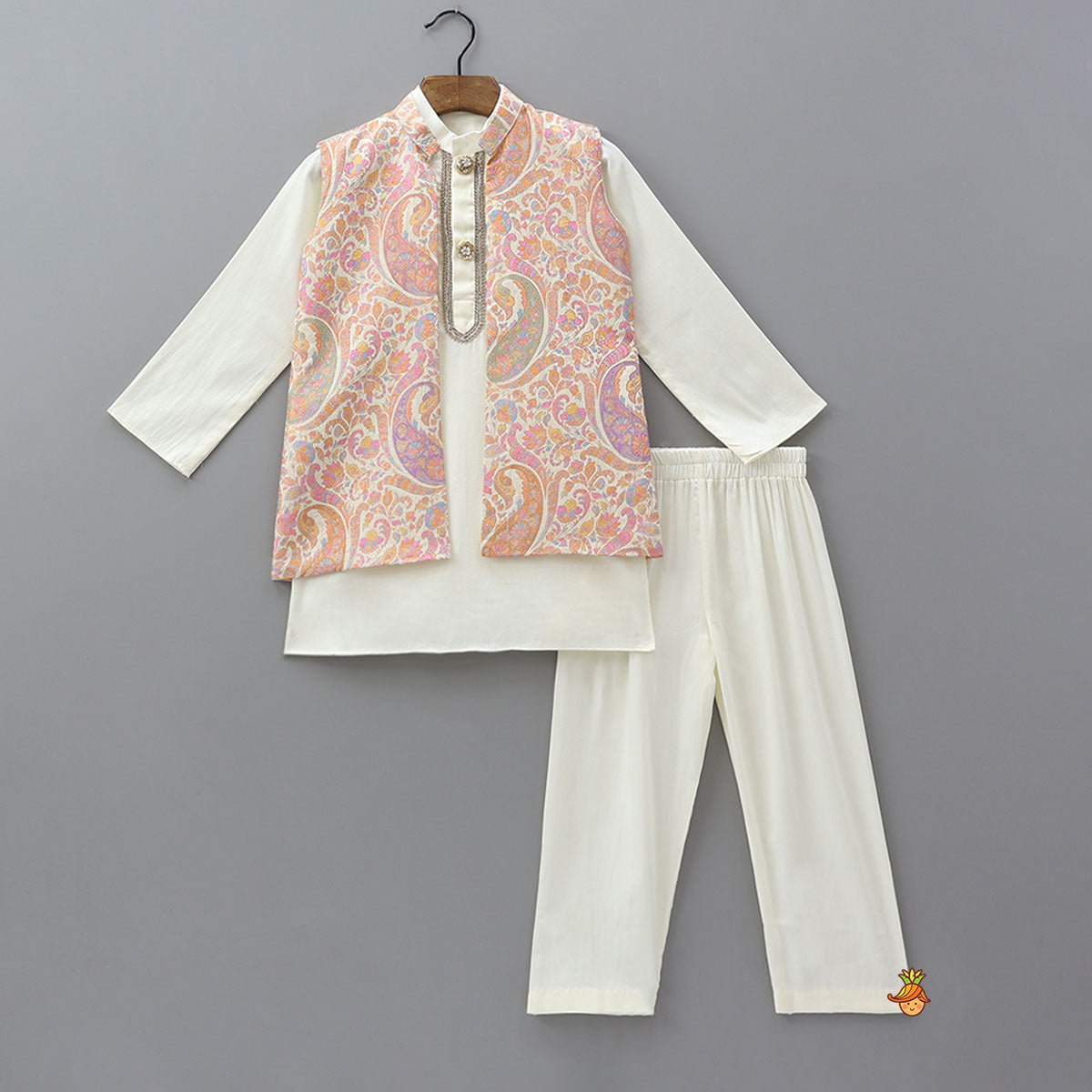 Pre Order: Kurta And Paisley Printed Jacket With Pyjama
