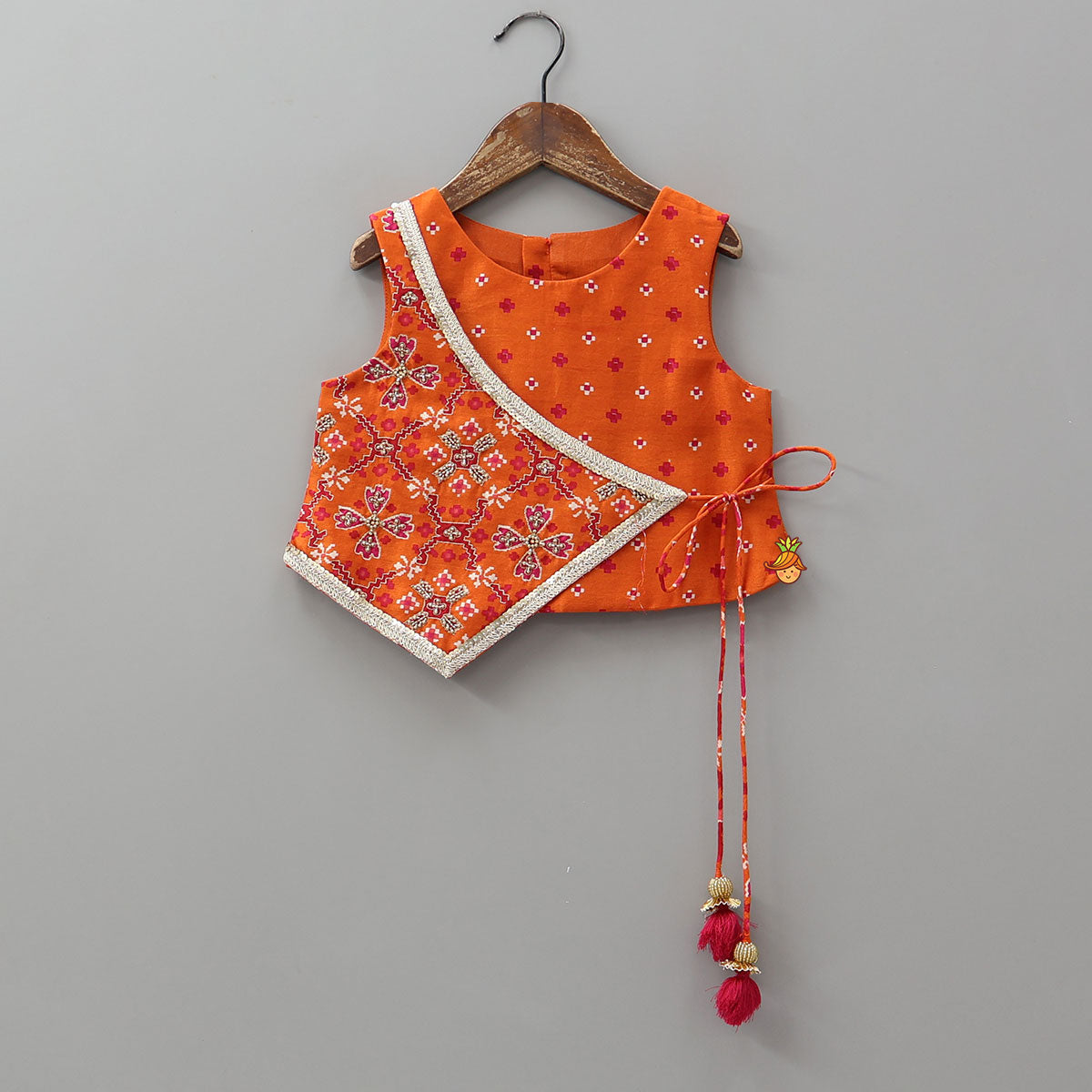 Pre Order: Festive Patola Inspired Angrakha Style Top With Flared Palazzo