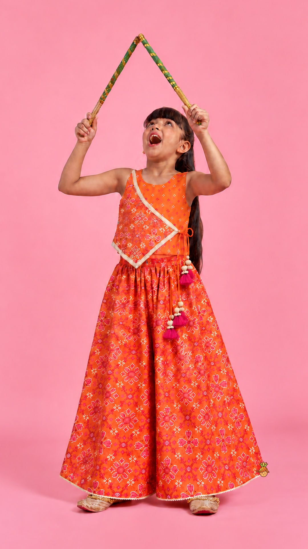 Pre Order: Festive Patola Inspired Angrakha Style Top With Flared Palazzo
