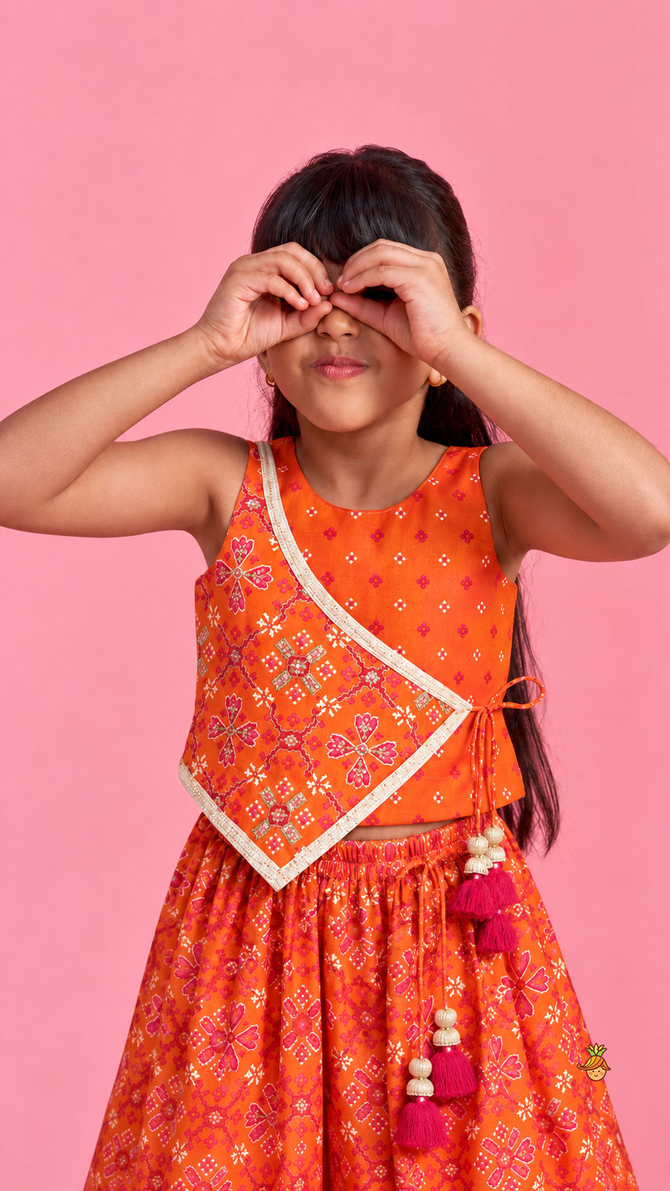 Pre Order: Festive Patola Inspired Angrakha Style Top With Flared Palazzo