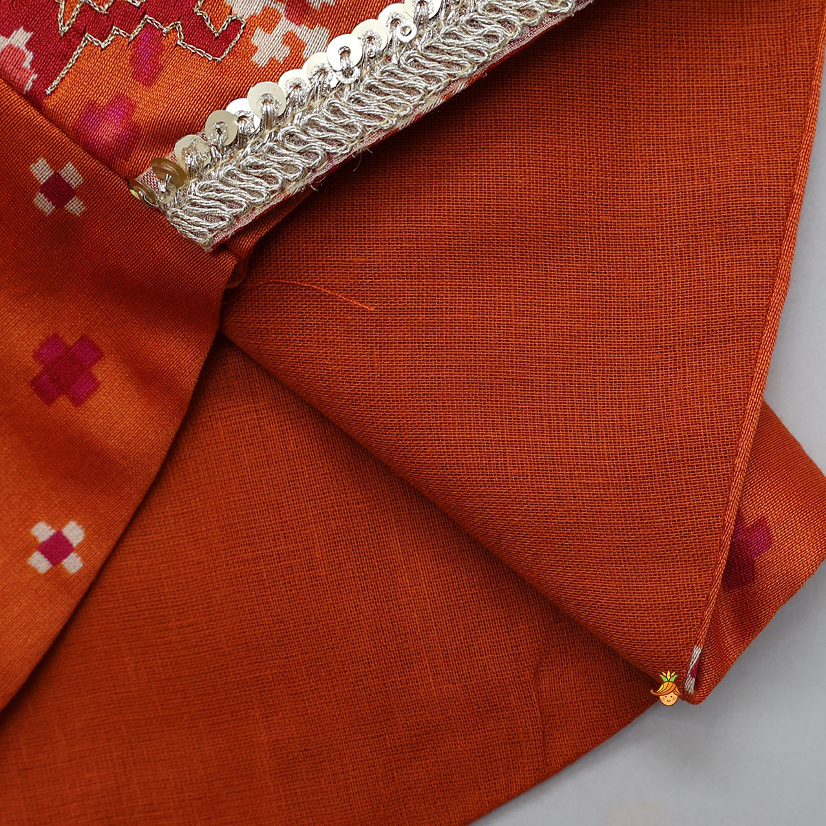 Pre Order: Festive Patola Inspired Angrakha Style Top With Flared Palazzo