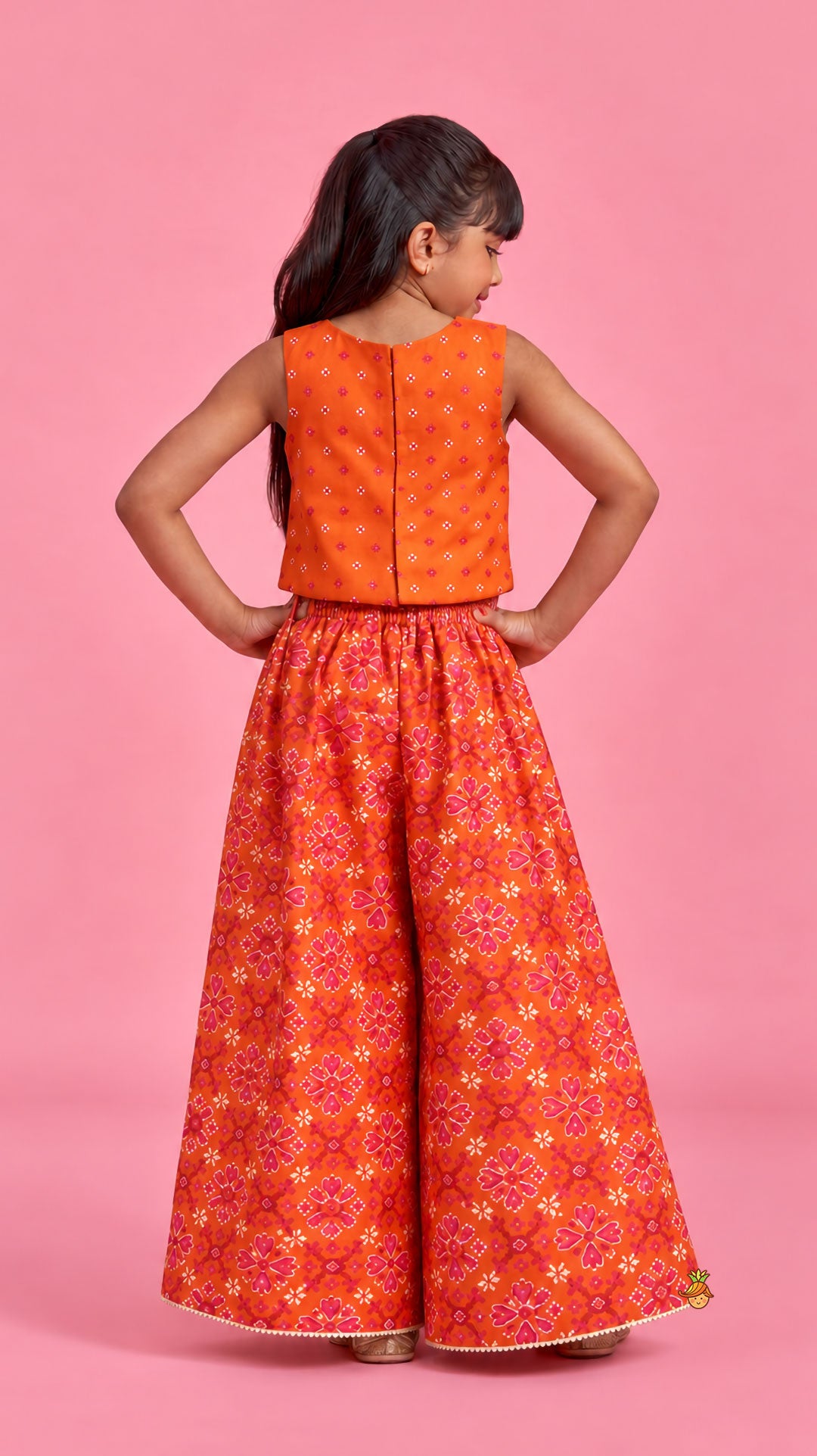 Pre Order: Festive Patola Inspired Angrakha Style Top With Flared Palazzo