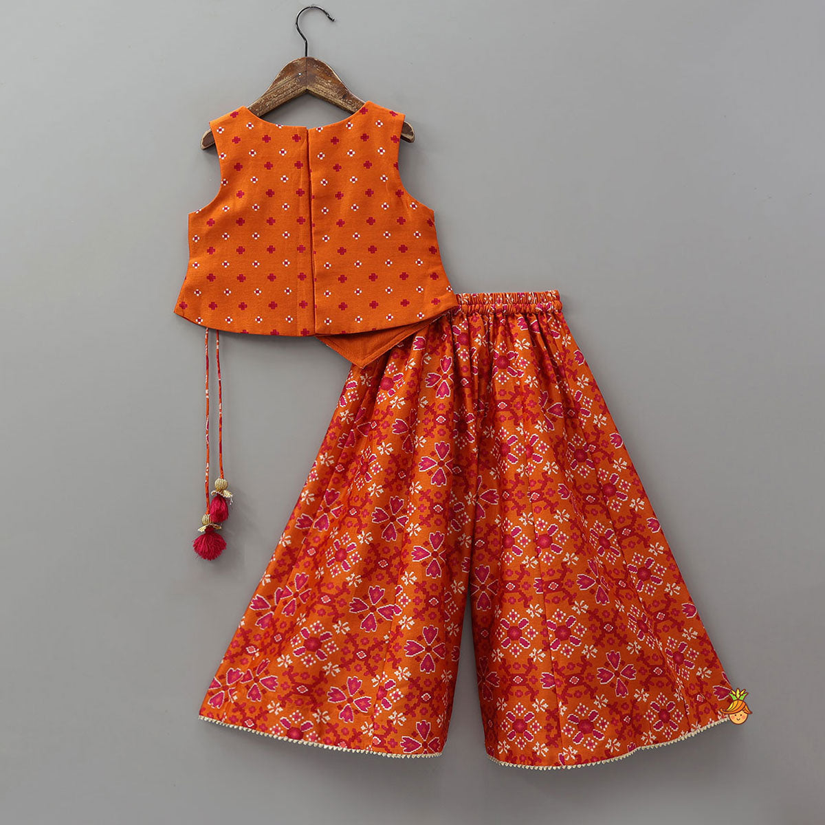 Pre Order: Festive Patola Inspired Angrakha Style Top With Flared Palazzo
