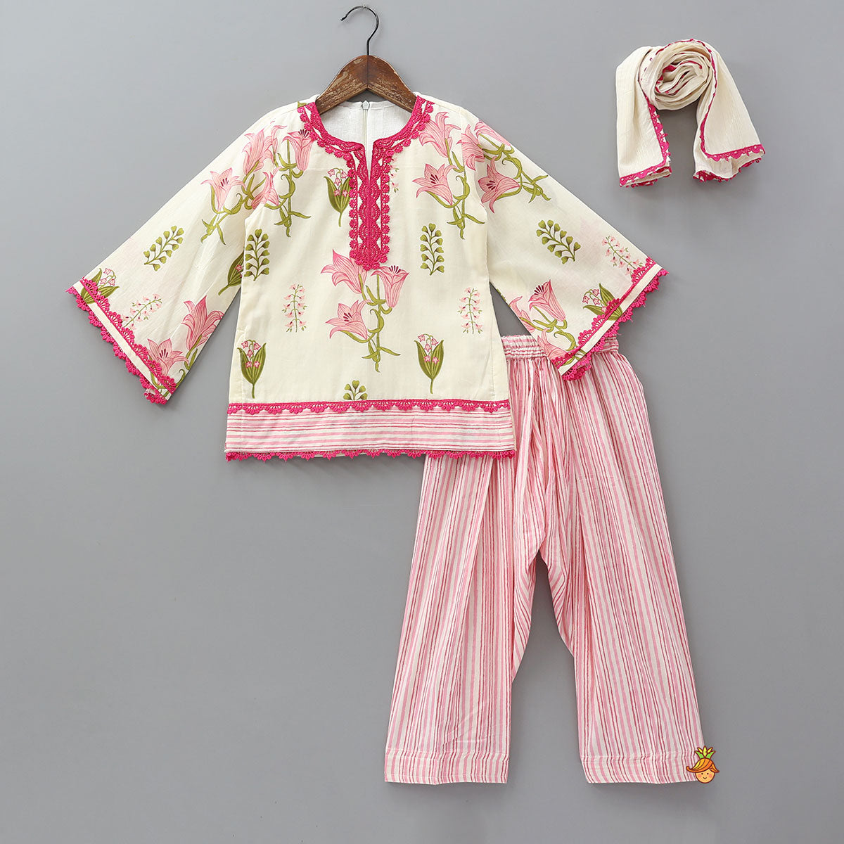 Pre Order: Soft Cotton Floral Printed Kurti With Salwar And Dupatta