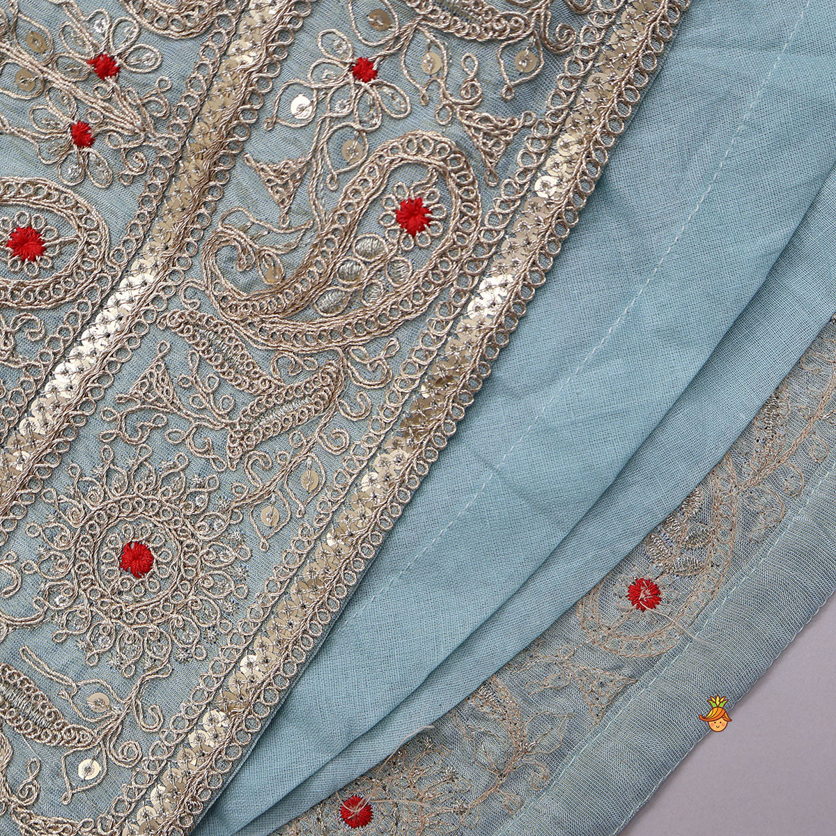 Pre Order: Embroidered Shimmer Crop Top And Lehenga With Net Dupatta