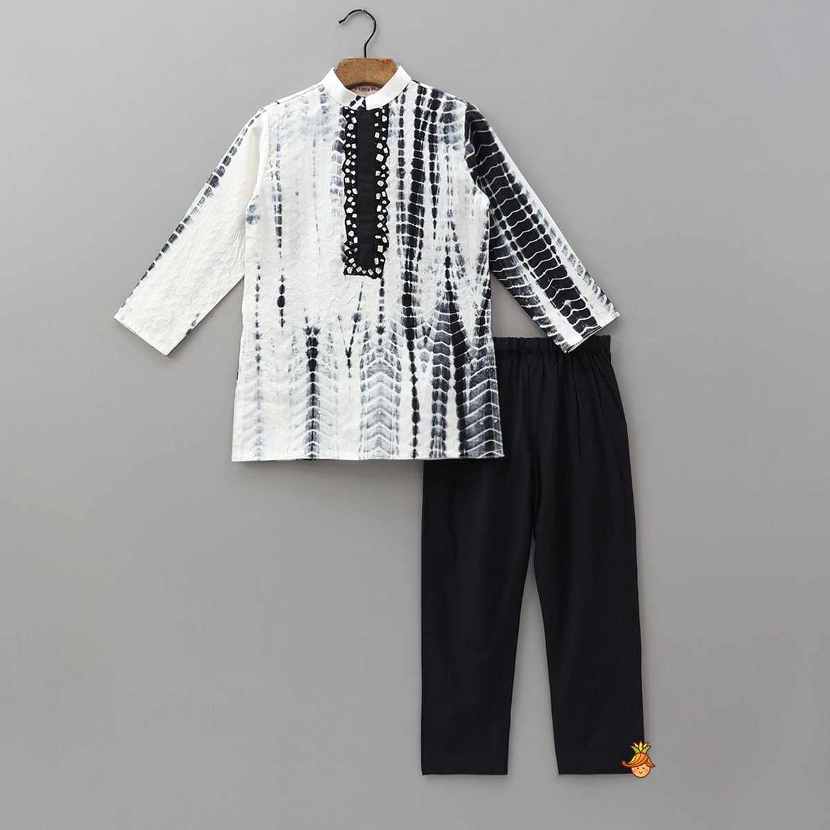 Tie Dye Shibori Printed Faux Mirror Work Kurta And Pyjama