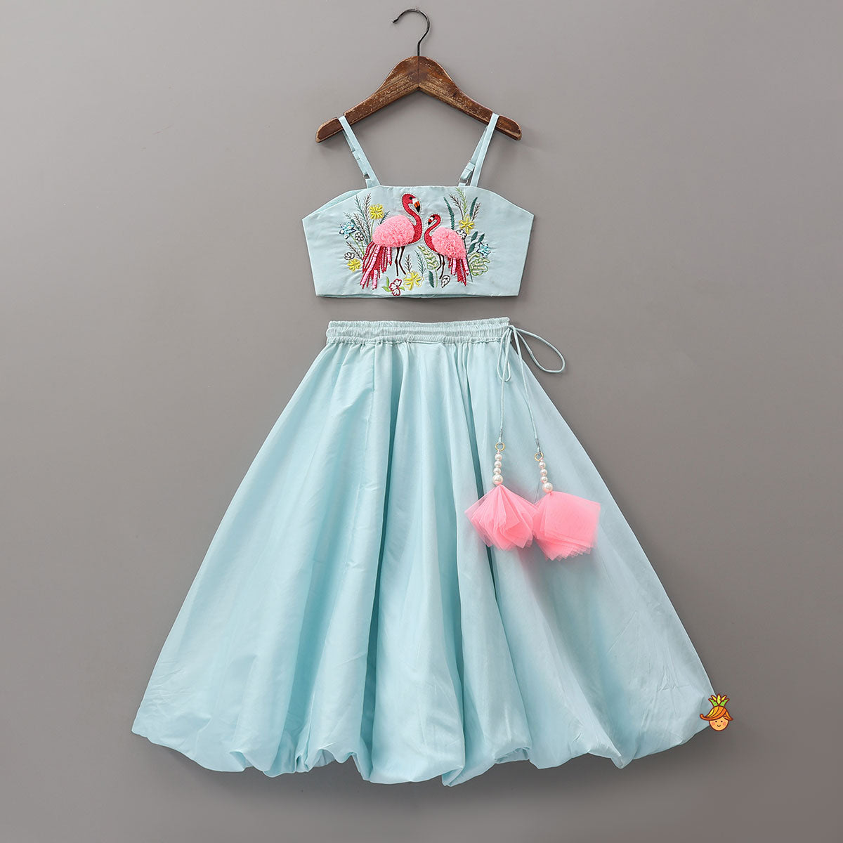 Pre Order: Stylish Adjustable Strap Crop Top And Balloon Lehenga