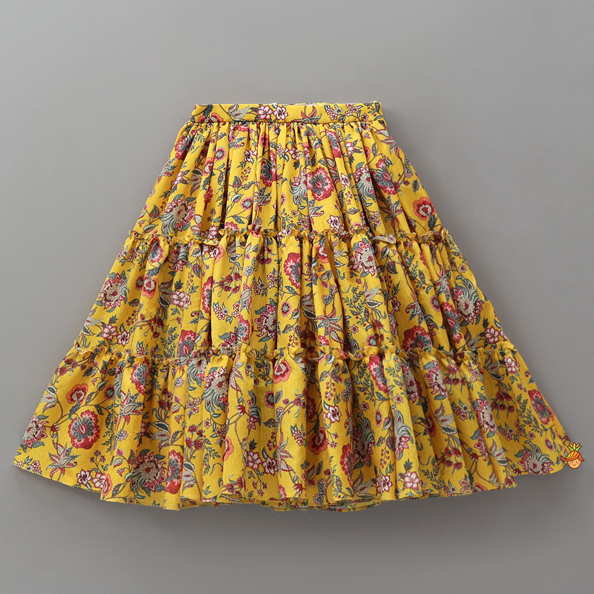 Pre Order: Beautiful Floral Printed Top With Tiered Lehenga And Dupatta