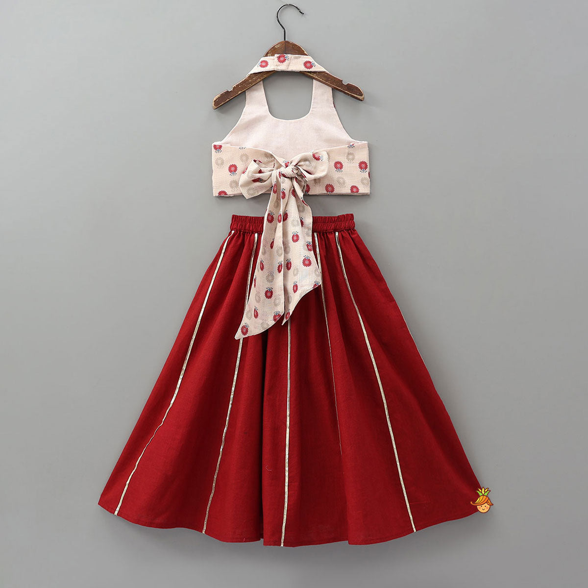 Pre Order: Back Tie Halter Neck Crop Top And Lehenga