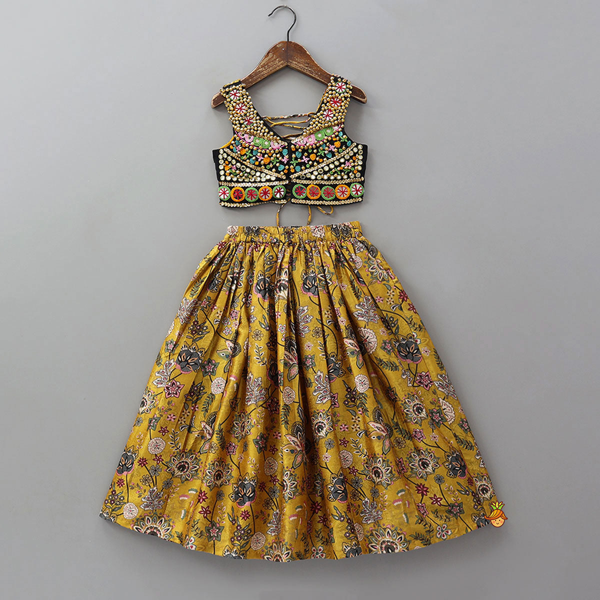 Pre Order: Stunning Ghungroo Detailed Top And Floral Printed Lehenga
