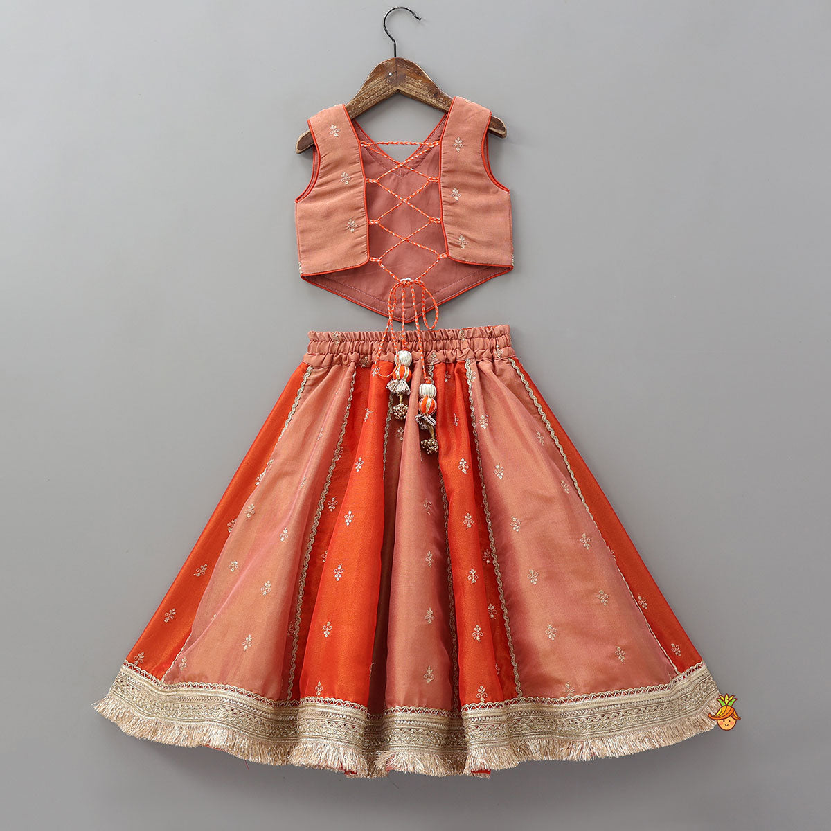 Pre Order: Elegant Embellished Top With Flared Lehenga And Dupatta