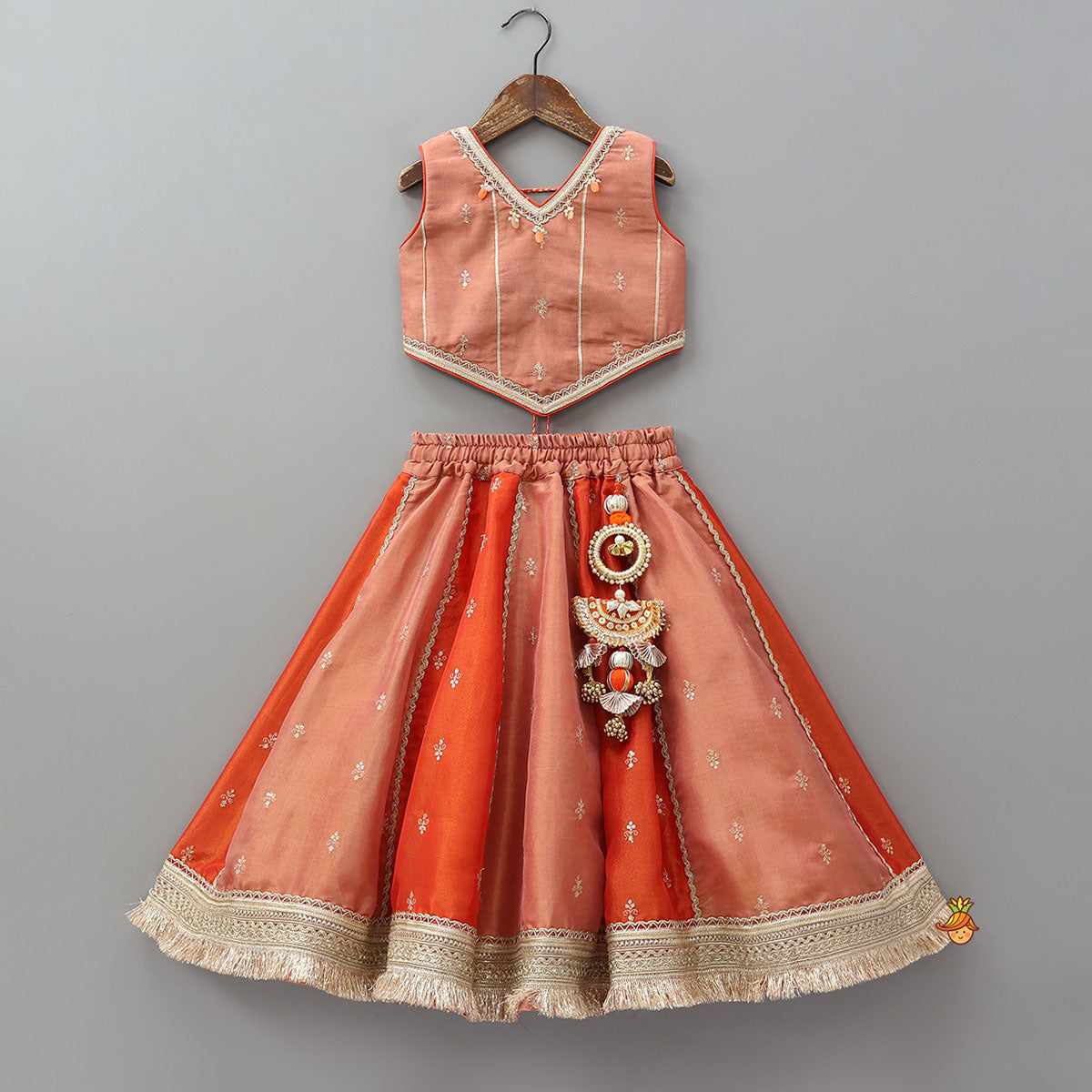 Pre Order: Elegant Embellished Top With Flared Lehenga And Dupatta