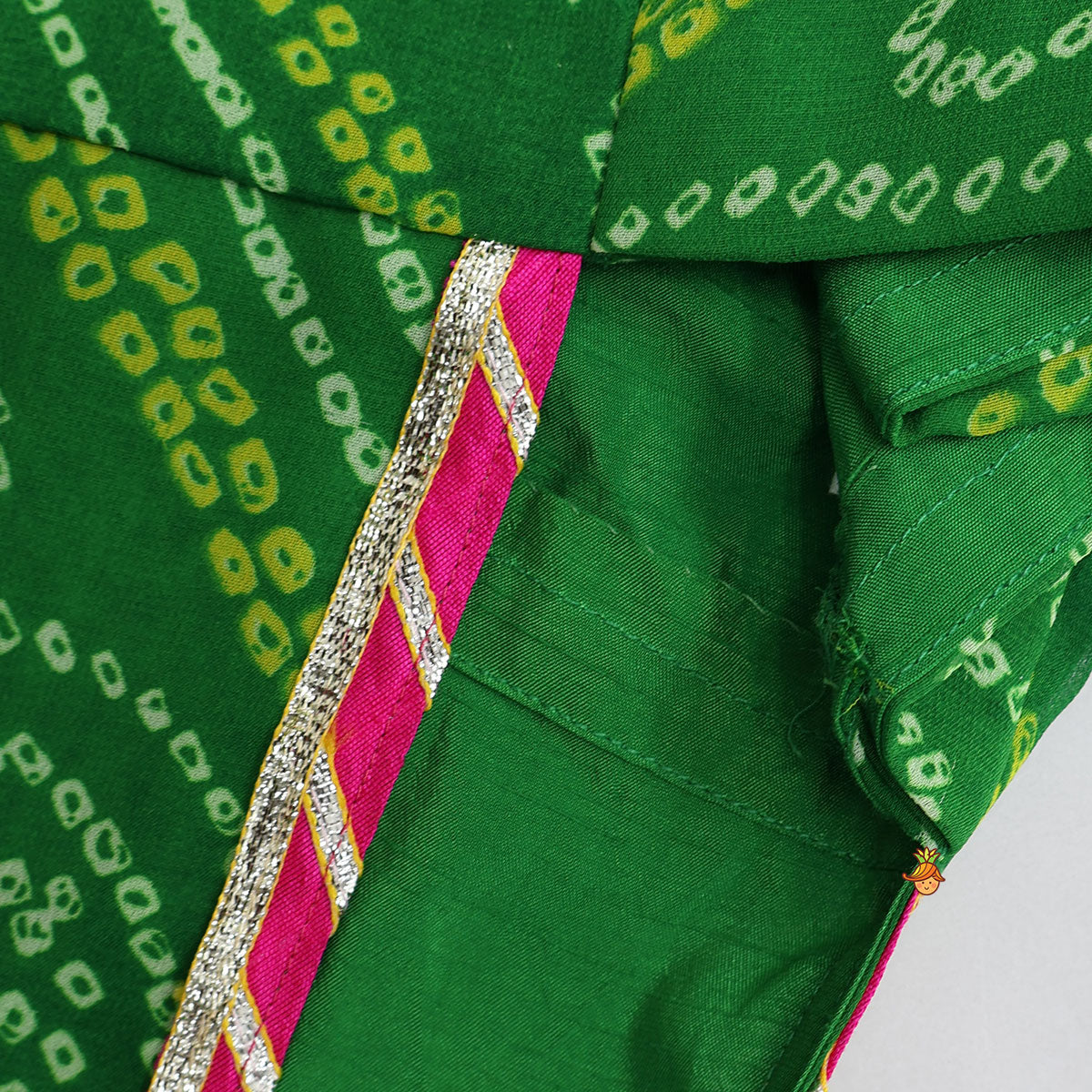 Pre Order: Bandhani Embroidered Kurti With Lehenga And Dupatta
