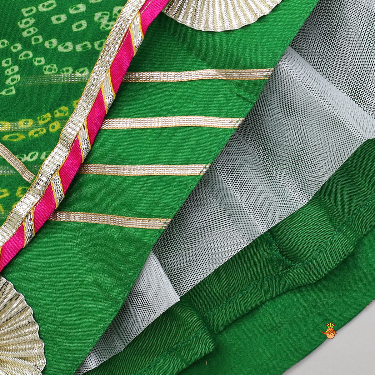Pre Order: Bandhani Embroidered Kurti With Lehenga And Dupatta