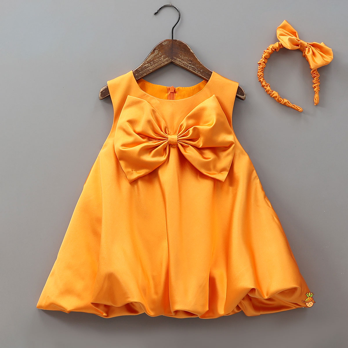 Bow Embellished Dress With Matching Gathered Hair Band