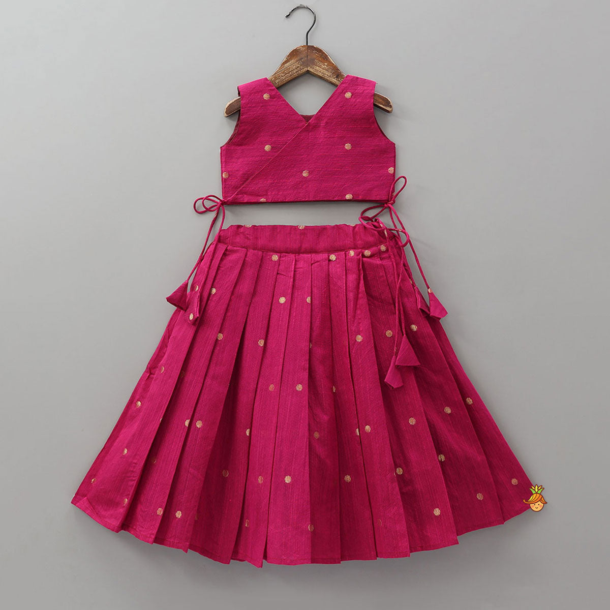 Pre Order: Graceful Booti Motif Crop Top With Pleated Lehenga
