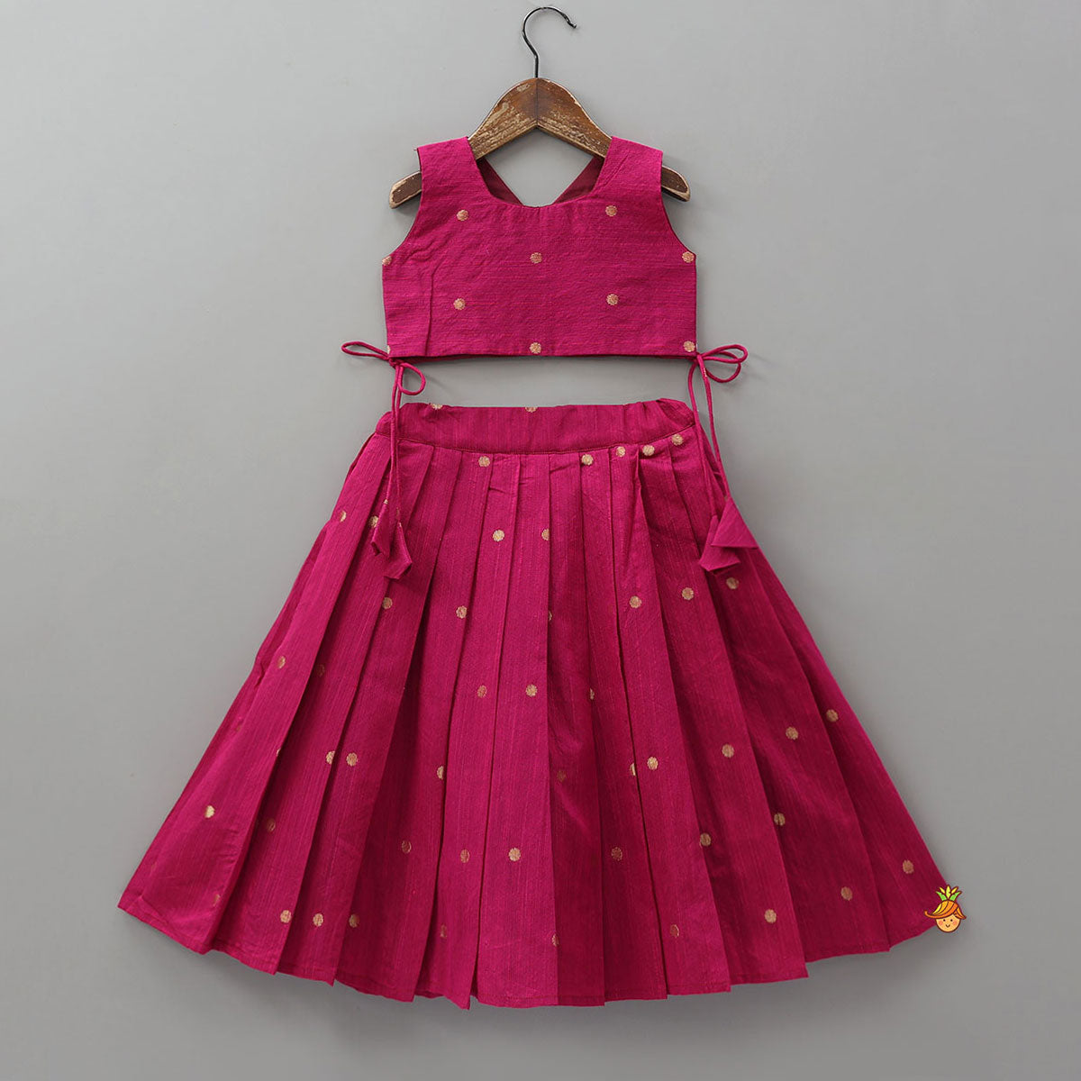 Pre Order: Graceful Booti Motif Crop Top With Pleated Lehenga