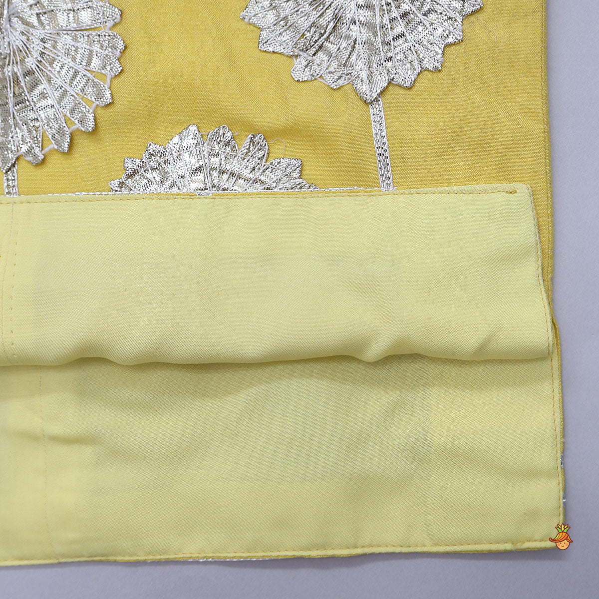Pre Order: Gota Flower Embroidered Top And Lehenga With Matching Dupatta And Potli Bag