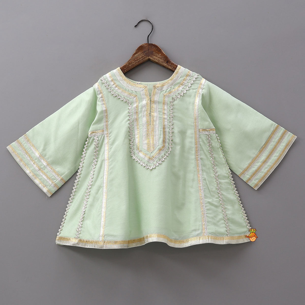 Pre Order: Lace Enhanced Kurti And Farshi Salwar With Potli Bag