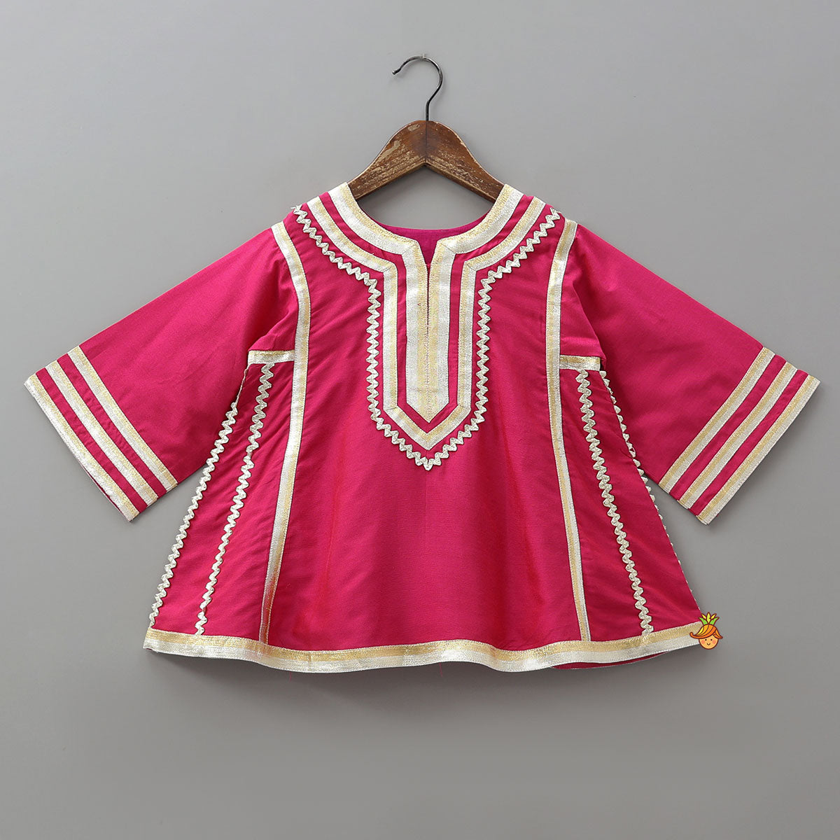 Pre Order: Lace Embellished Ethnic Kurti And Farshi Salwar With Potli Bag