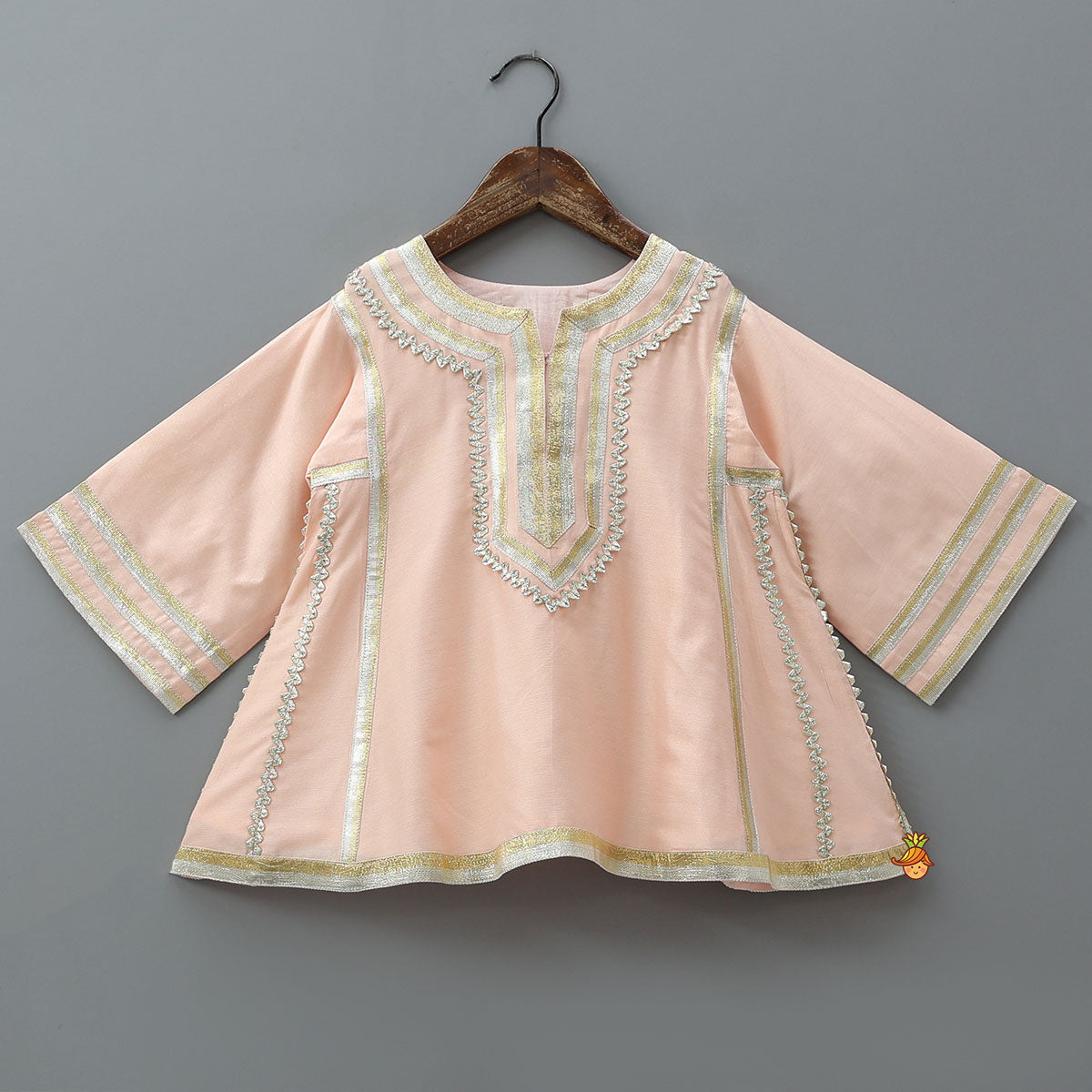 Pre Order: Lace Accented Kurti And Farshi Salwar With Potli Bag