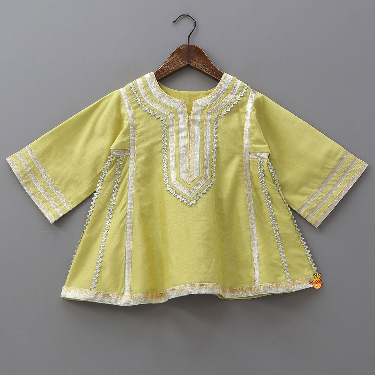 Pre Order: Lace Embellished Kurti And Farshi Salwar With Potli Bag