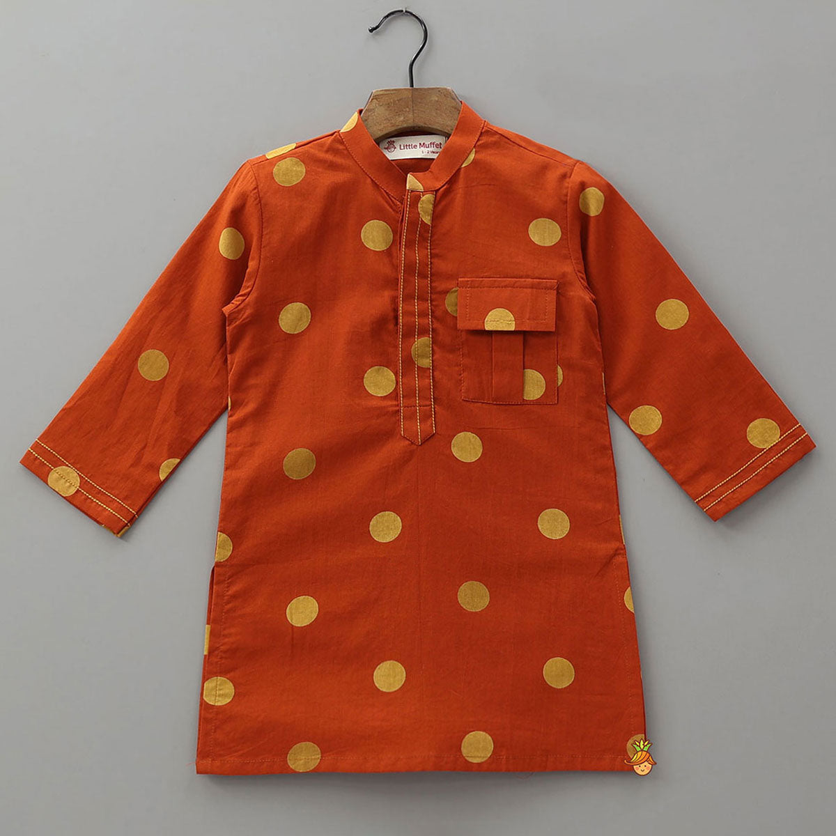 Pre Order: Front Placket Polka Dot Printed Ethnic Kurta And Pyjama
