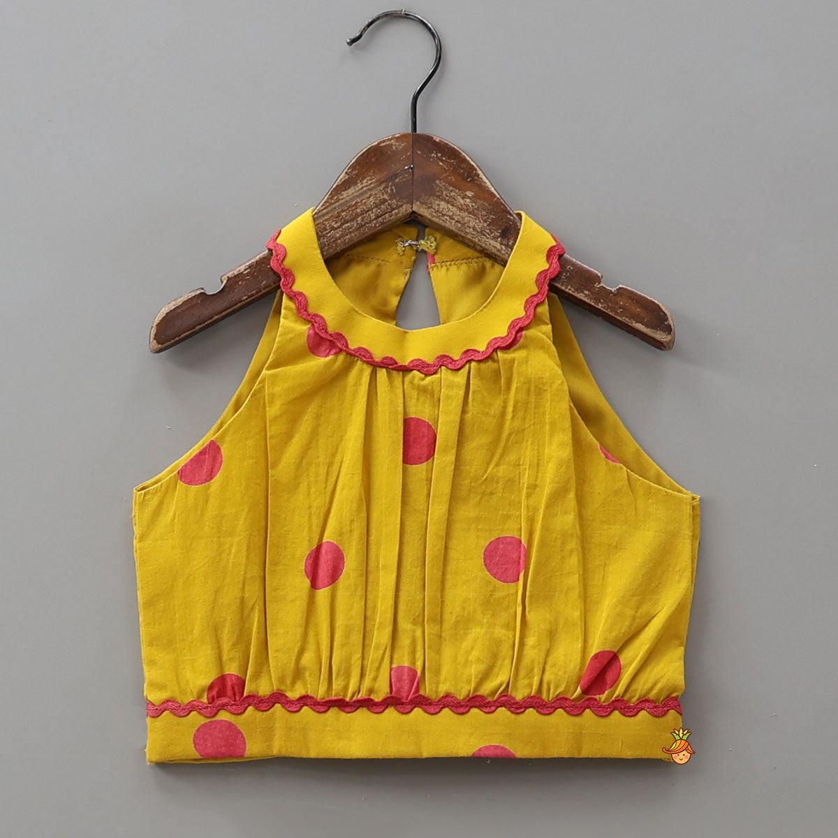 Pre Order: Polka Dot Printed Cotton Crop Top And Layered Lehenga