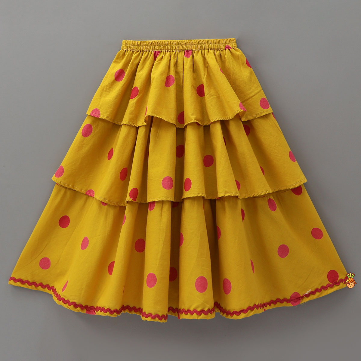 Pre Order: Polka Dot Printed Cotton Crop Top And Layered Lehenga