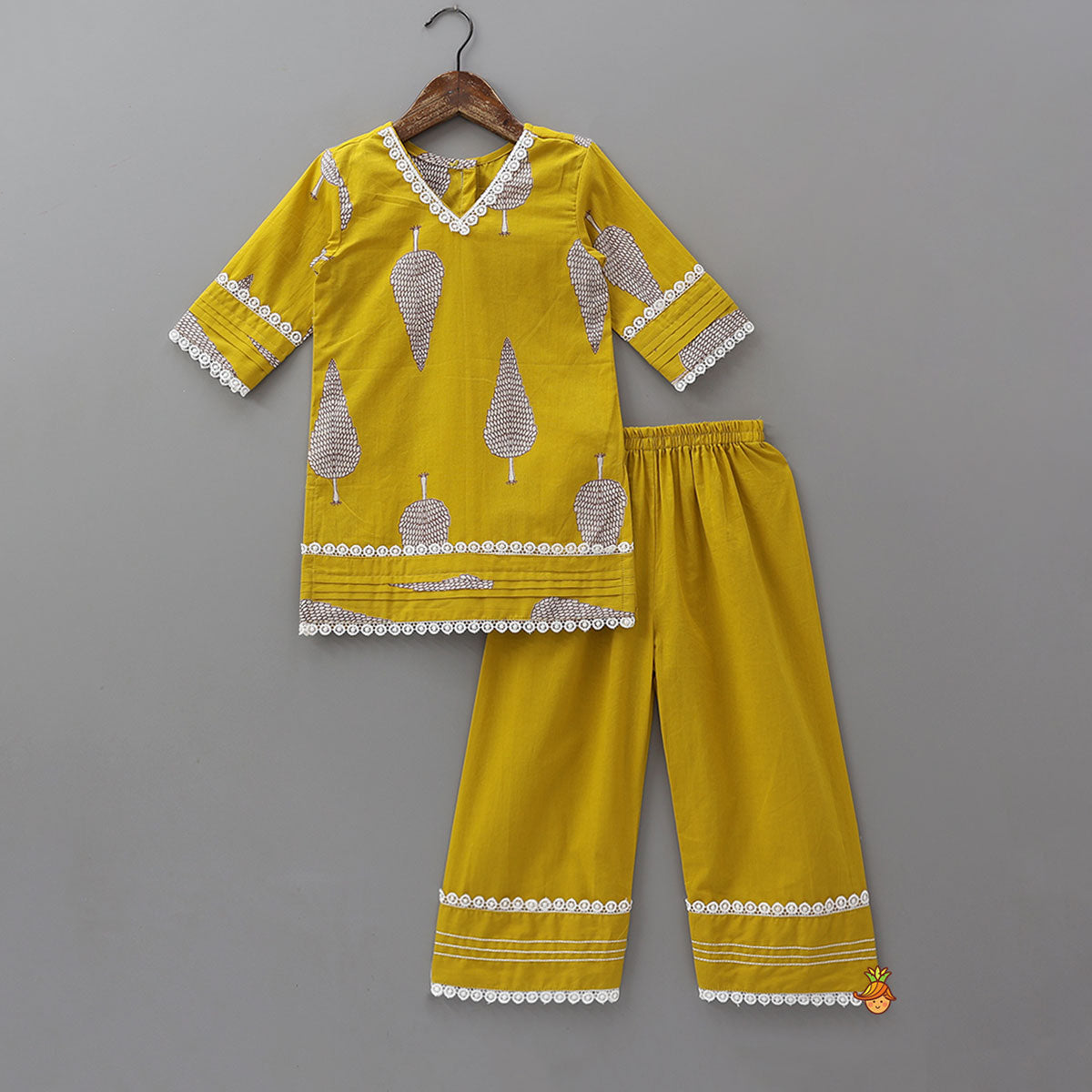 Pre Order: V Neck Kurti With Farsi Pant And Dupatta