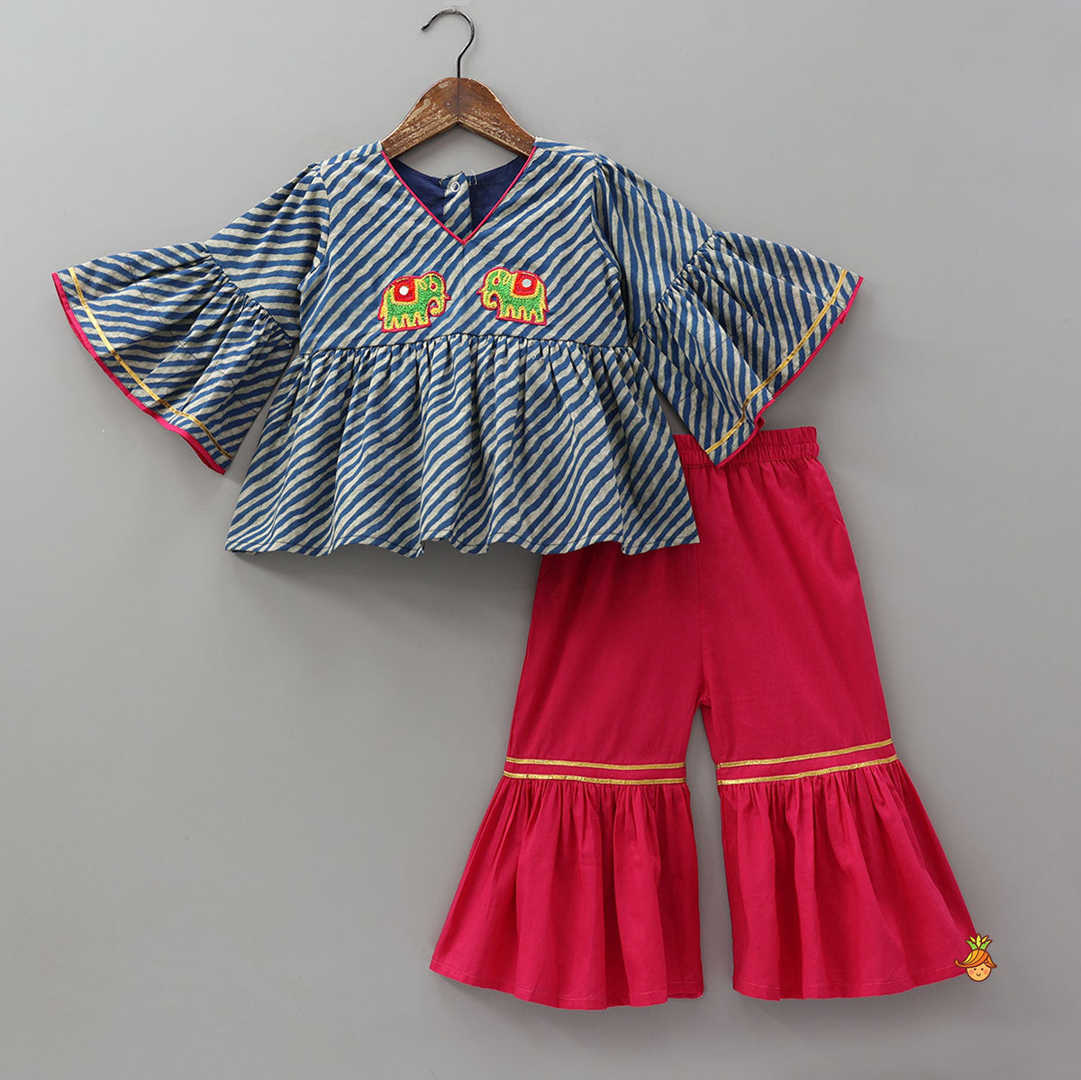 Flared Sleeves Leheriya Printed Kurti And Sharara